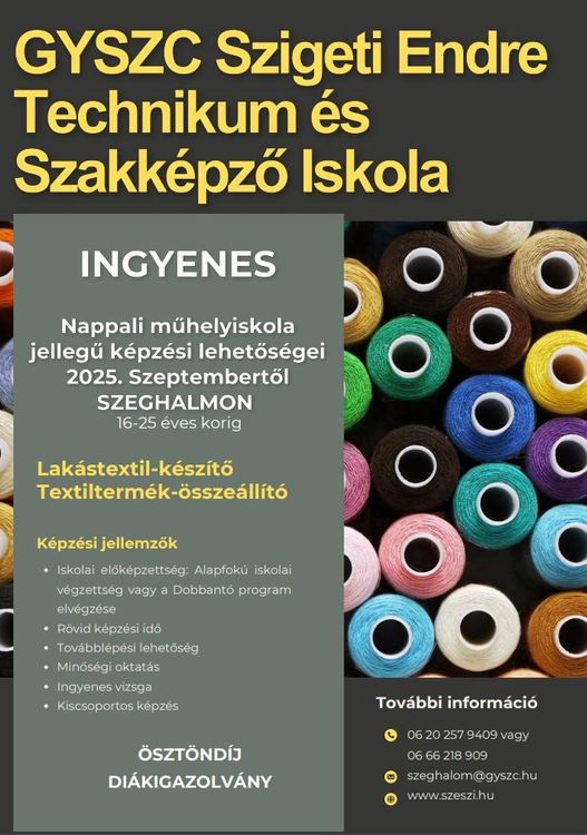 INGYENES nappali műhelyiskola jellegű képzés