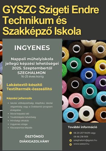 INGYENES nappali műhelyiskola jellegű képzés